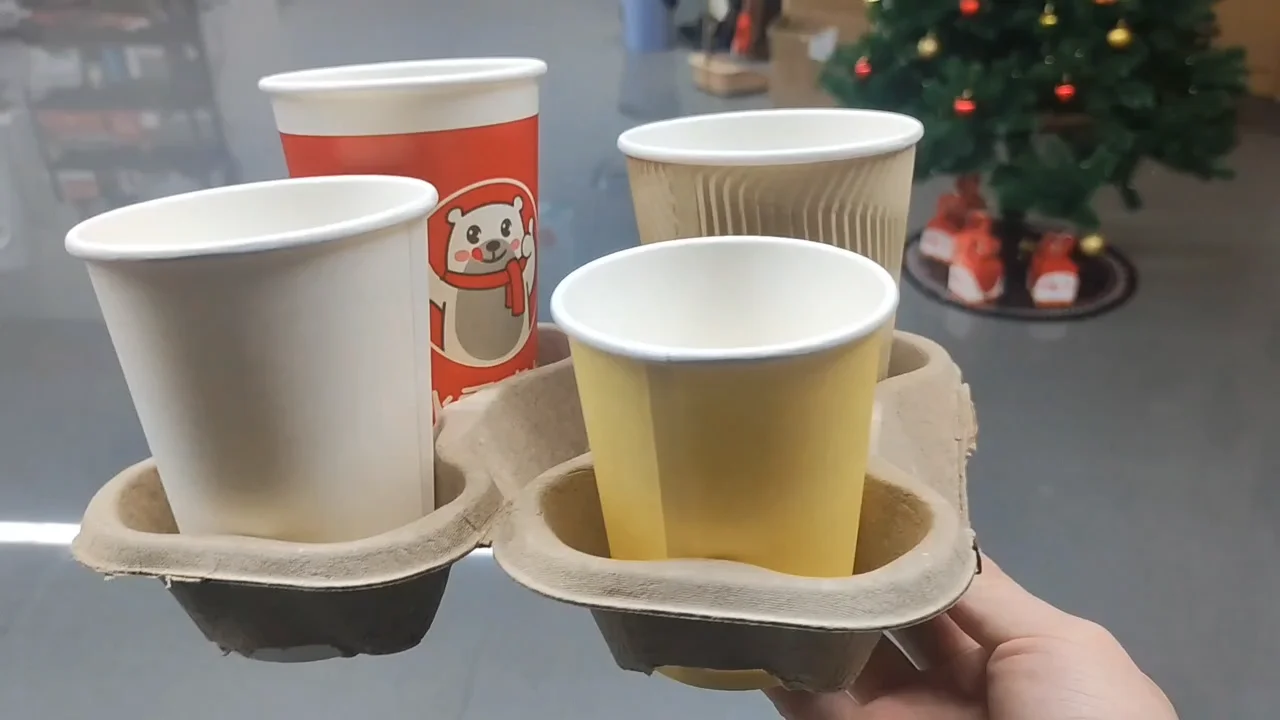 Pulp Packaging Takeaway Coffee Carry Tray Recycled Materials Paper Cup ...