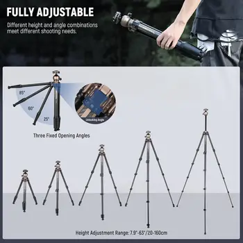 NEEWER 63" Travel Tripod Carbon Fiber With 360 Dual Panoramic Low Profile Ball Head for Quick Release & Lock, Convertible detail image