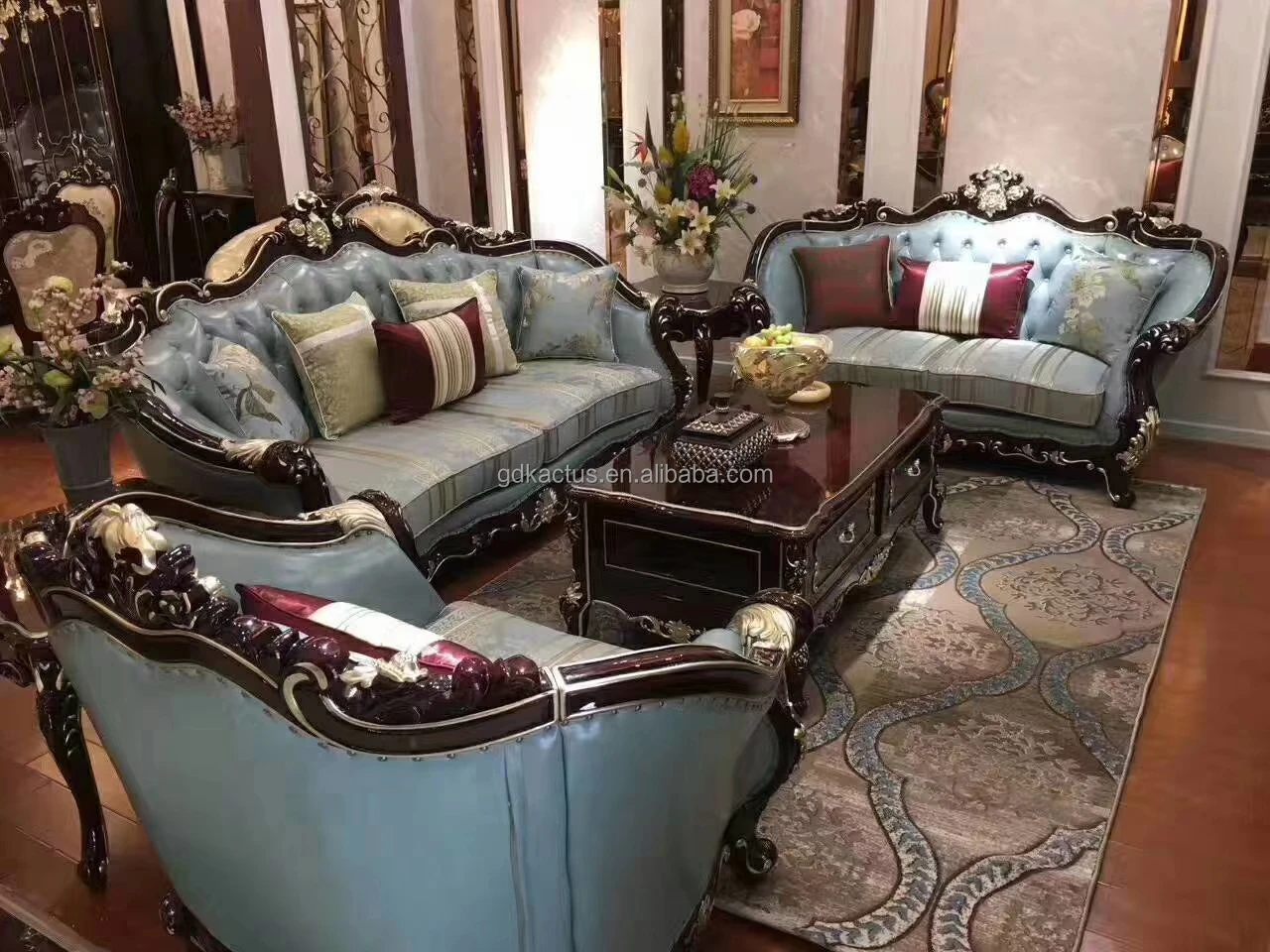 Classical European Style Solid Wood Living Room Furniture Luxury