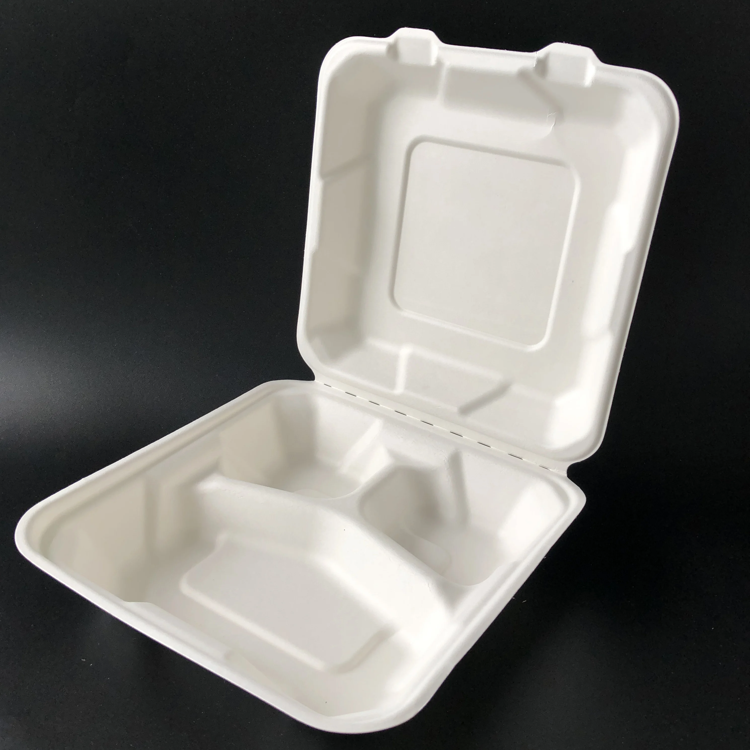 Биоразлагаемая упаковка посуда 3 отделения раскладные контейнеры для еды сахарный тростник багасса бумажная целлюлоза коробка на