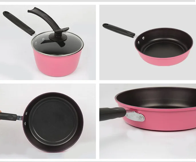 
 2021Amzon 5pcs pink nonstick cookware sets wholesale home cooking utensil set smart cast iron pan set  