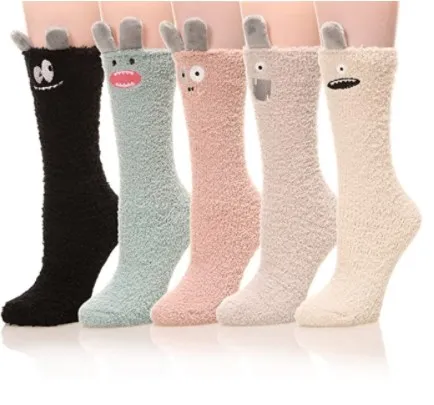 Crew Colorblock Soft Breathable Winter Custom logo Ladies Meias Warm Sleep Home Womens Fuzzy Fluffy Socks