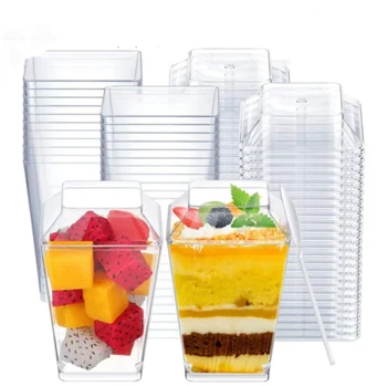 disposable plastic pet dessert cup with flat and dome lid