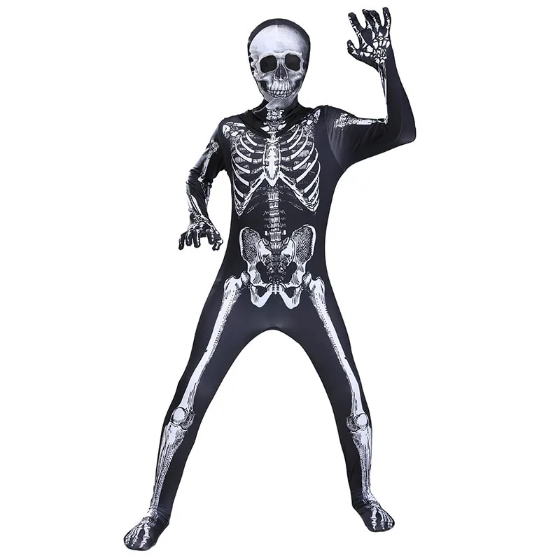 ハロウィーンユニセックスジャンプスーツゾンビ怖い白と黒のスケルトン