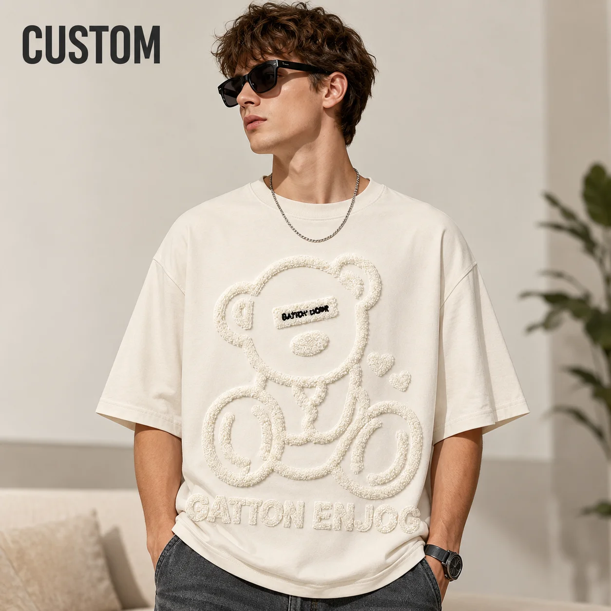 OEM/ODM Wholesale Custom Oversized T-Shirt  100% Cotton Knit Tee Solid Color Streetwear Graphic Print Casual Apparel OEM