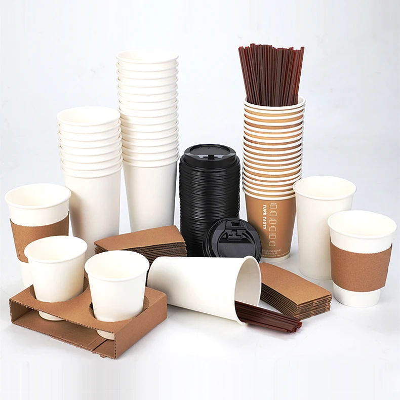 12oz/16oz/20oz disposable hot drink coffee paper cup with lid and sleeve