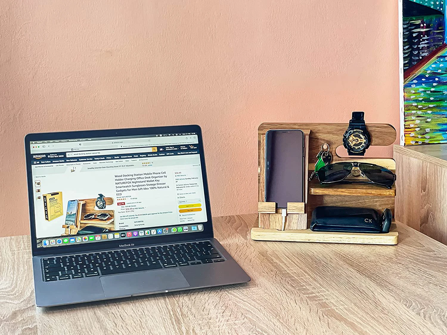 Деревянная док-станция для мобильного телефона, держатель для сотового телефона, органайзер для зарядки, офисный стол, кошелек, ключ, умные часы, шкаф для хранения солнцезащитных очков