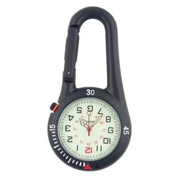 Custom Outdoor Mini Round Dial Arabic Numbers Quartz Analog Clip Carabiner Hook Watch pocket watch Strong luminous Black Silver