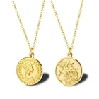 Gold Pendant Necklace Name Coin Necklace OEM Stainless Steel 18K Gold Plated Coin Portrait Elizabeth Queen Round Card Pendant Custom Necklace Collar Dorado