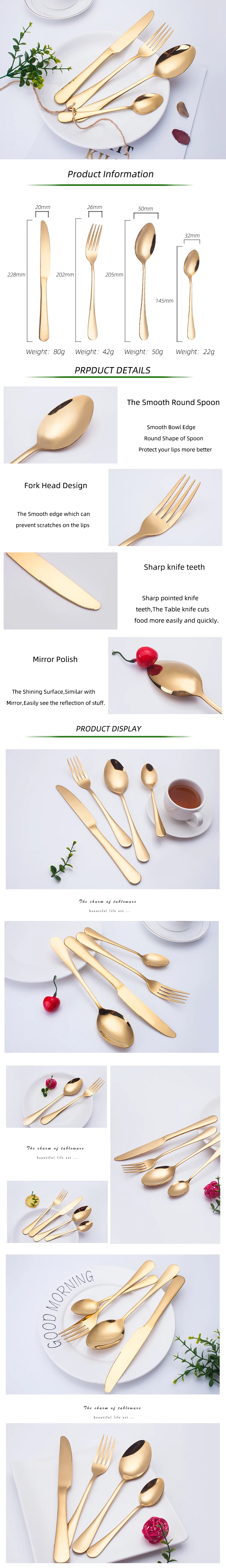 Reusable Restaurant Stainless Steel Bulk Gold Pvd Coating Cutlery