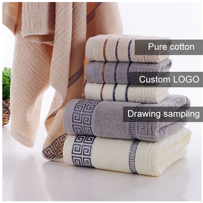 Great Wall grid 100% cotton towel set gift box embroidery LOGO plain color intermittent wholesale bath towel manufacture