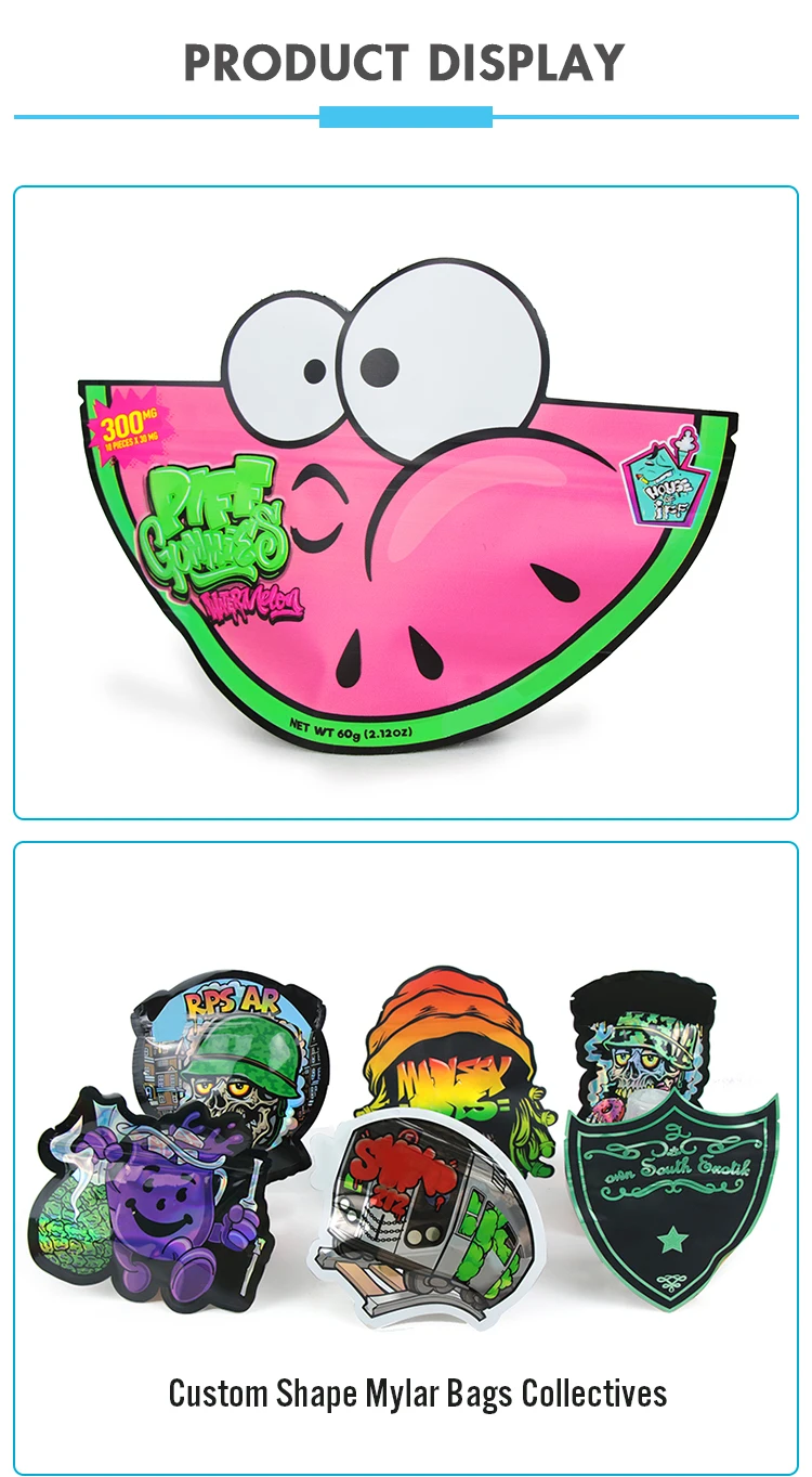 Custom Diecut Mylar Bags Edibles Packaging Printed Cut Out Ziplock