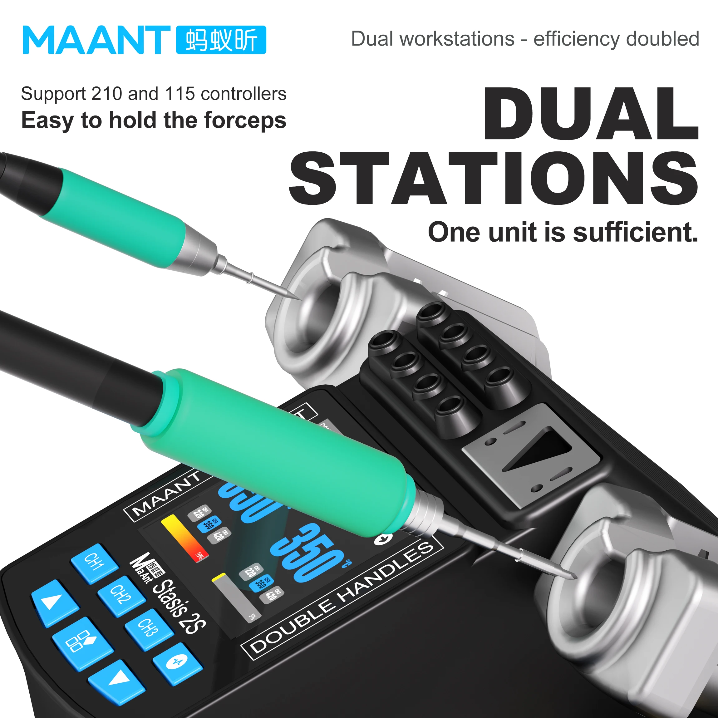 MaAnt 2S 210/115 Handle Compatible Dual Soldering Station Digital Display Precision Temp Control Welding Station for Repair