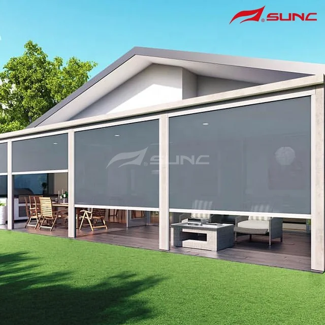 SUNC Window Motorized Motor ZipScreen Blinds Manufacturers Garden Aluminum Waterproof Windproof Outdoor Roller Blinds