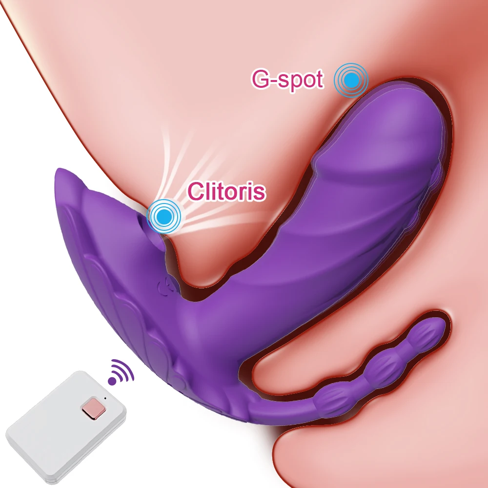 3-in-1 Multiple Ways to Play Clitoris Sucking Nipple Massage Wearable Vibrator Vaginal Rod Massager Anal Butt Plug for Women