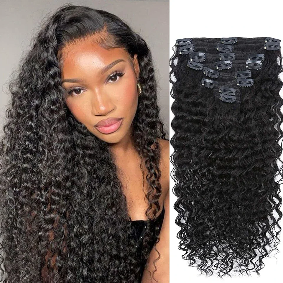 Brazilian Deep Wave Clip-in Human Hair Extensions Natural Remy_voghion.com