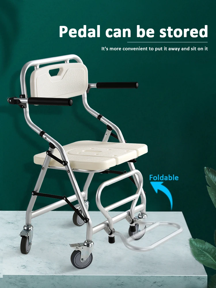 Wheelchair Toilet Shower Chair with EVA Upholstered Four Wheel Brakes factory