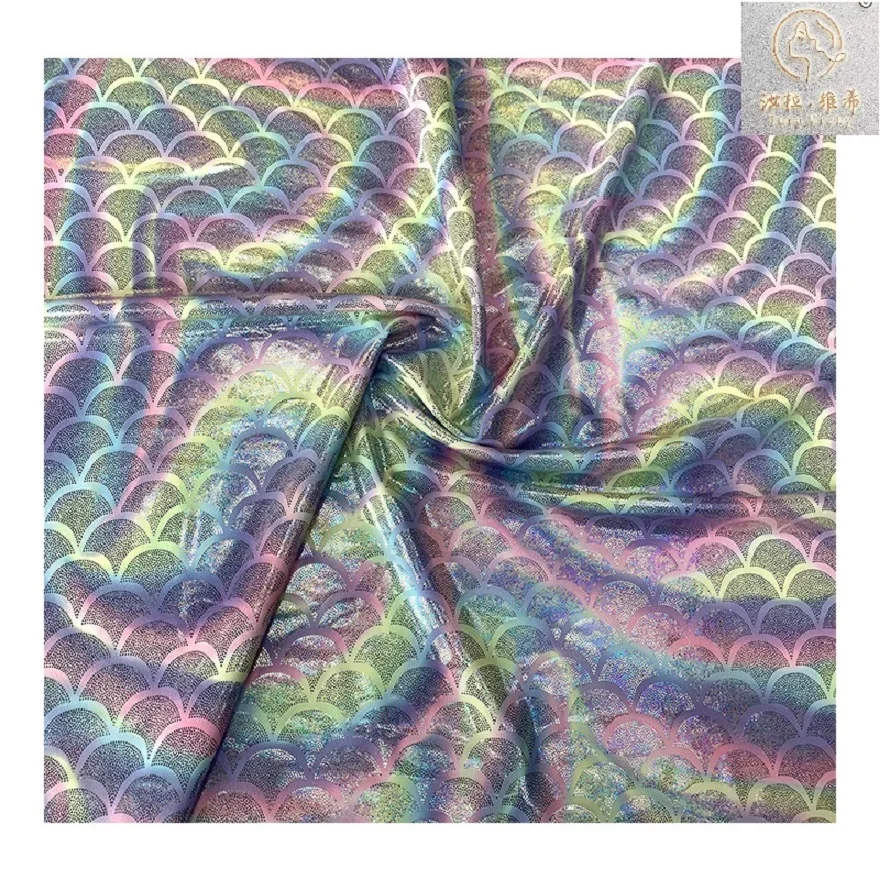 Новинка, модная эластичная трикотажная Джерси из 90% нейлона, 10% спандекса, с принтом в виде рыбьей чешуи, для спортивной одежды и активного отдыха