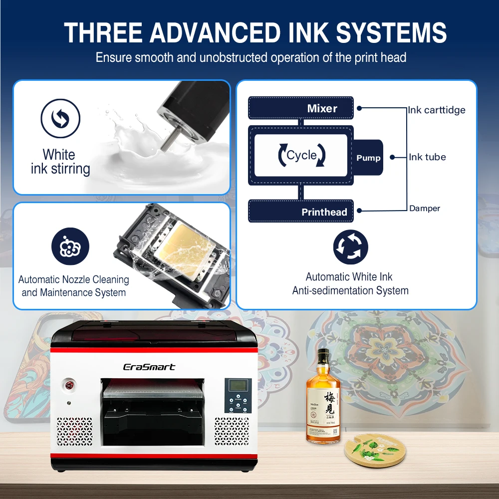 Erasmart Brother Inject Printer Automatic 3d UV Flatbed Printer UV Printer for Phone case Mug Cup