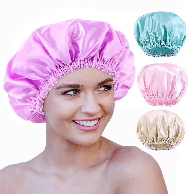 Wholesale Reusable Waterproof Eva Inner Shower Cap With Elastic Satin