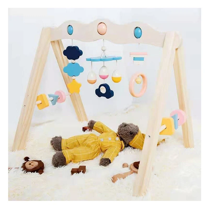 Set Aktivitas Bayi Baru Lahir, Mainan Gantung Kayu Alami, Tempat Bermain Bayi untuk Usia 0-3-6-12 Bulan