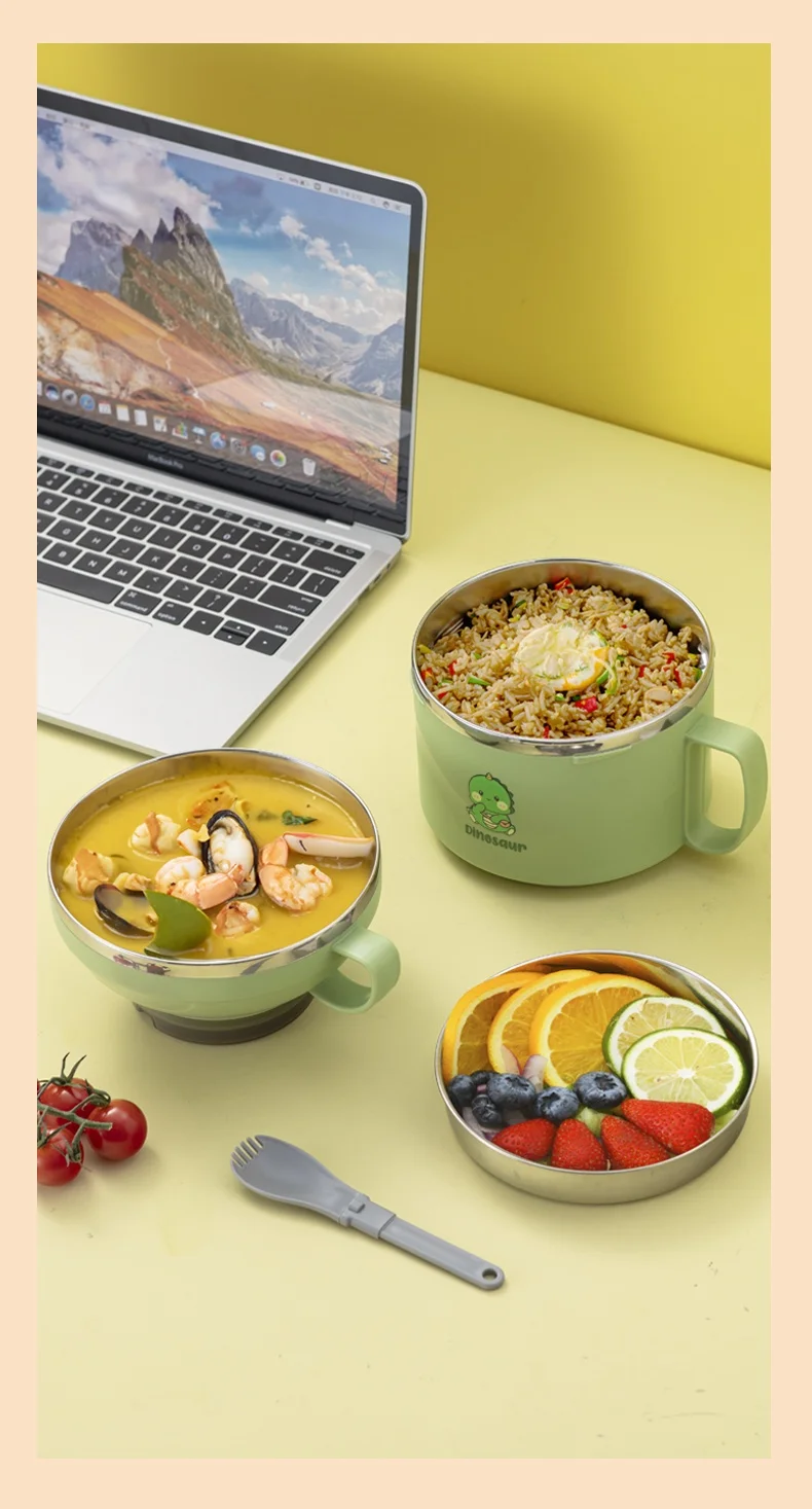 Factory Prices Metal Lunch Container 1850ml/2100ml Food Storage Cup 304 Stainless Steel Bento Lunch Box  With Handle and Spoon_16