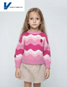 China V-Times Girls' Autumn Sweater 2026 Spring New Style Knitted Top Fashionable Baby Clothing for Kids