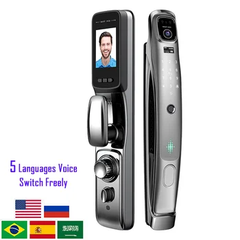 Wifi Tuya APP Face Recognition Smart Door Lock With Camera Video Call Voice Fully Automatic Intercom Digital Door Lock