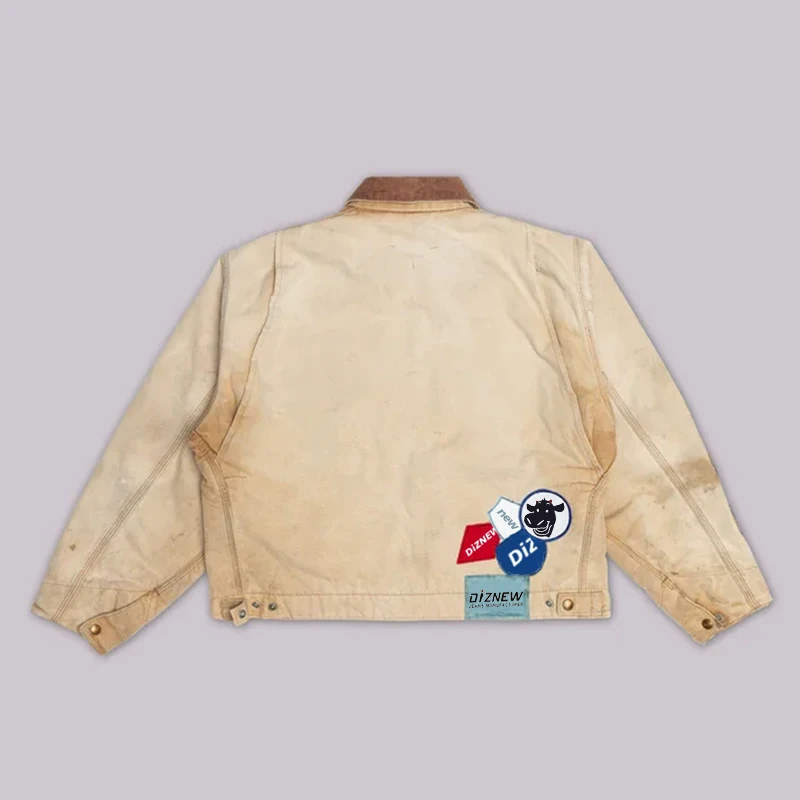 DiZNEW Custom Printing Men's Work Jacket Duck Canvas Corduroy Neck Plus Size Bomber Jacket with Patch Lapel Zip