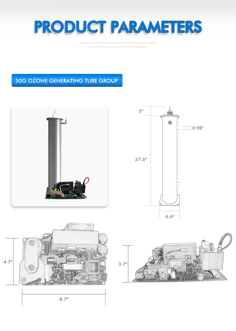 Qlozone 100g Ozone Generator Spare Parts Ozone Quartz Glass Tube Ozone