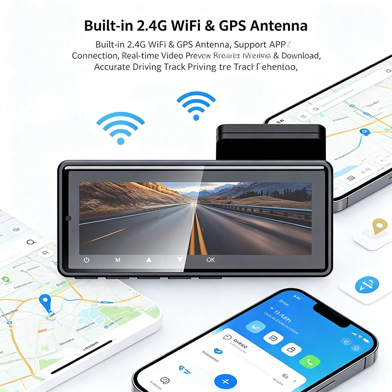 VIEVGUARB VS109 Dash Cam Parking Monitor Loop Recording Night Vision G-Sensor App Control GPS Dual Lens WiFi Battery