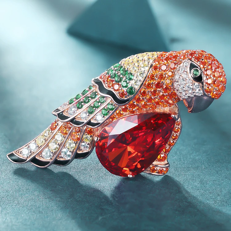 Broche (épingle) Oiseau En Argent 925 Avec Diamants De Laboratoire Multicolores - Fait Main, Personnalisable