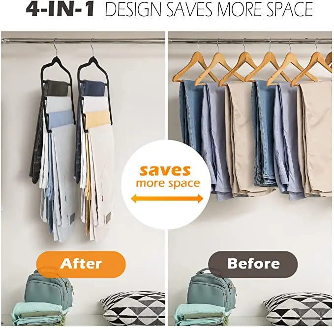 ANQI PACK of 5  4 Layer Factory Good Quality Cheap Sturdy Pants Hanger Velvet Trousers Hanger Pants Hangers