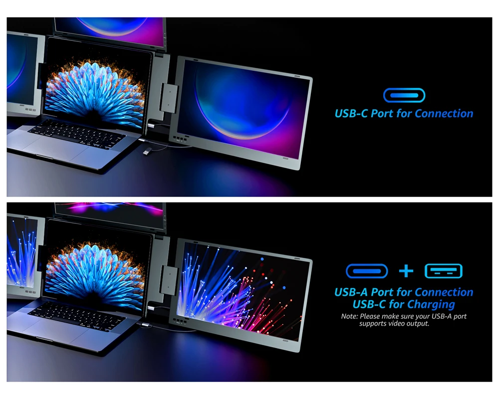 Triple 14" Pro Portable Quad Monitor - Dual Screen Extender