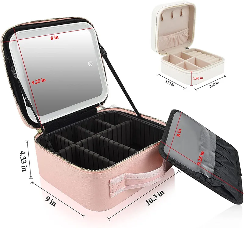 Пользовательский логотип Водонепроницаемый Косметический мешок Организатор визажиста коробка со светодиодным зеркалом