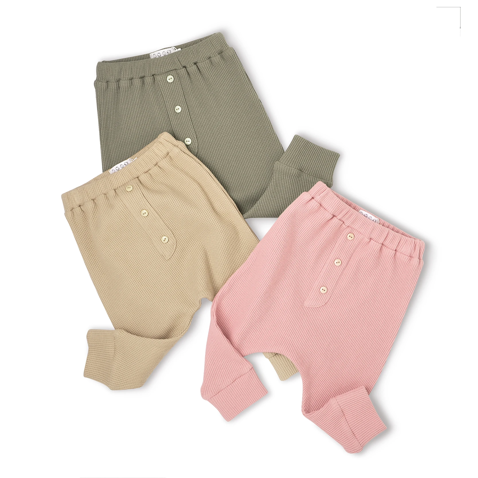 Детские шаровары из вафельного хлопка, с деревянными пуговицами