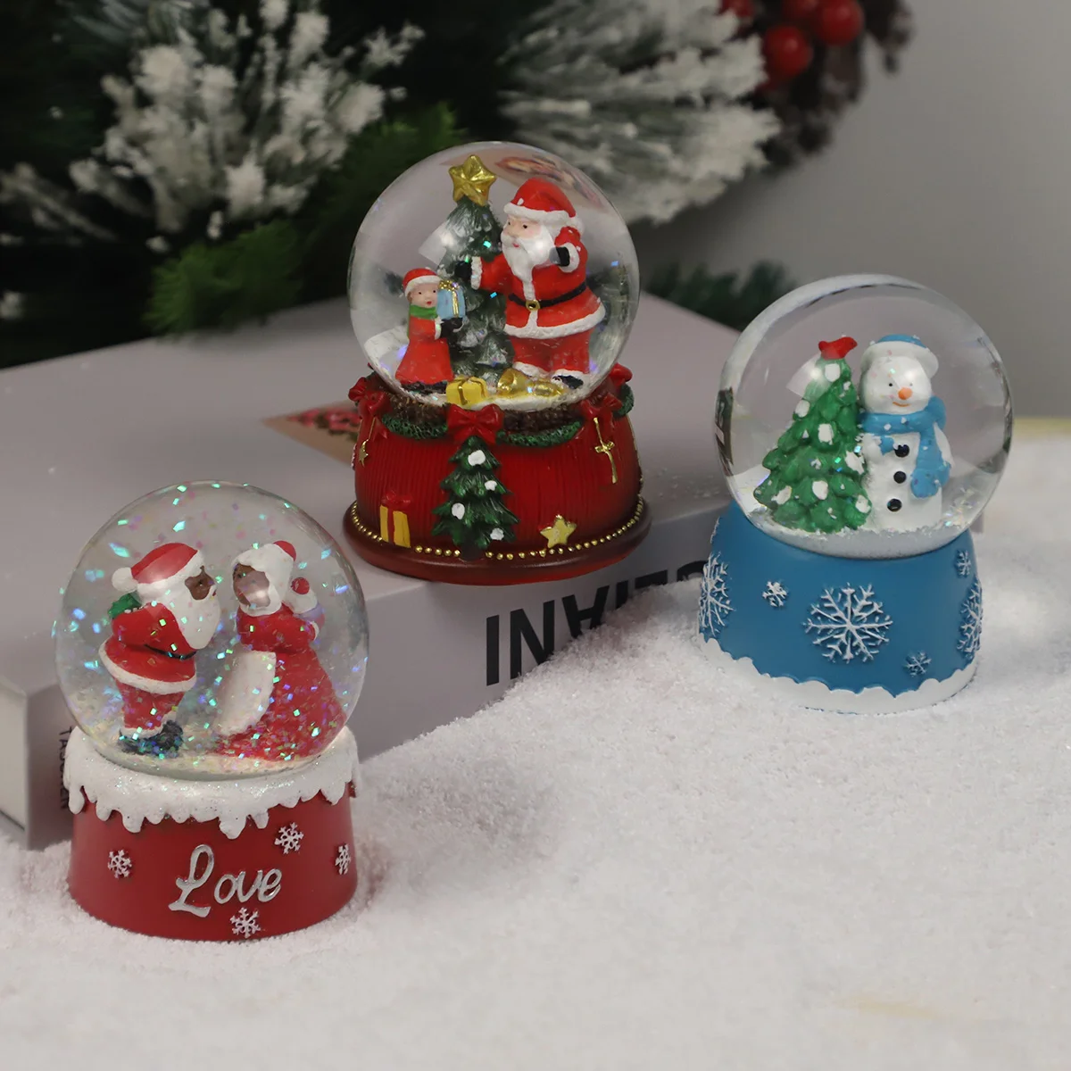 cheap personalized 8cm matt white glass ball christmas ornaments clear glass snow globe glitterdome plays