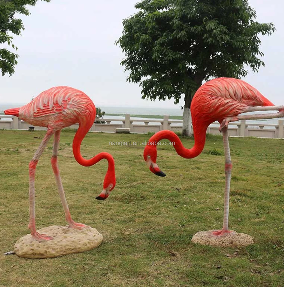 Large Outdoor Garden Park Decoration Ornament Artificial Realistic Life Size Flamingo Sculptures Animal Model Flamingo Statues