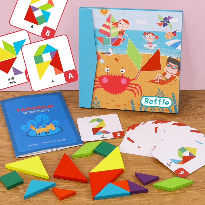 Multifunctional Creative Shape Puzzle Montessori Toy 3D Wooden Craft Battle Tangram Puzzle