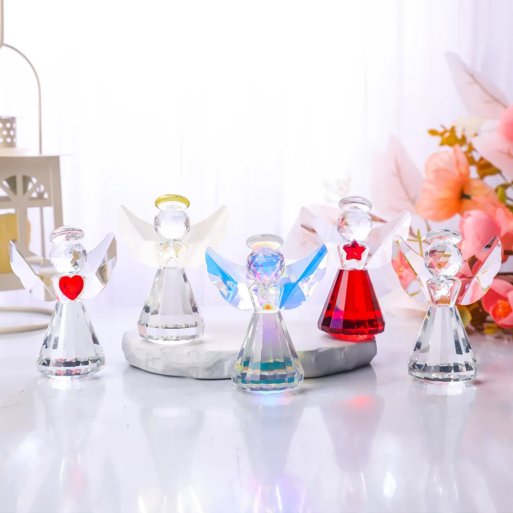 product wholesale cartoon crystal angel figurines custom swarovski mini guardian angel character home decor luxury figurine gift for kid-7