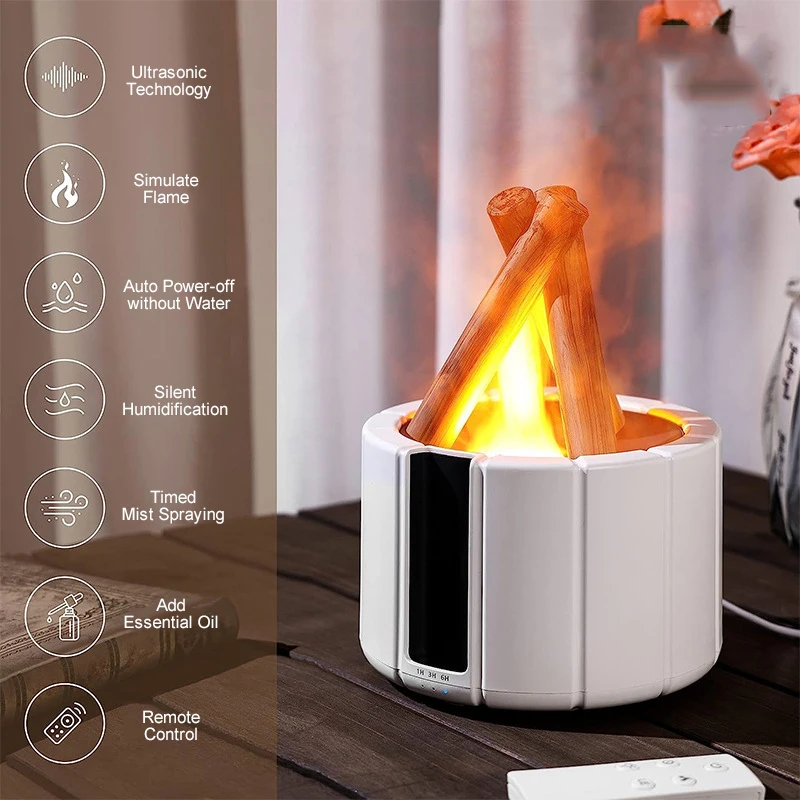 3D Simulated Fire Bonfire Humidifier 250ml Air Humidificador Flame LED Lamp Aroma Diffuser With Remote Control