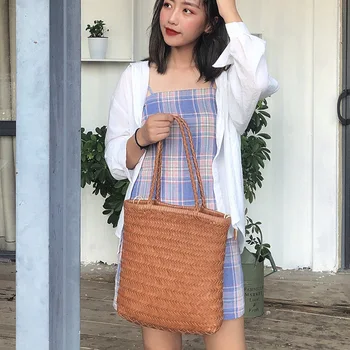 Top-grain Cowhide Woven Single-shoulder Bag, Genuine Leather Internet-famous Vegetable Basket Bag