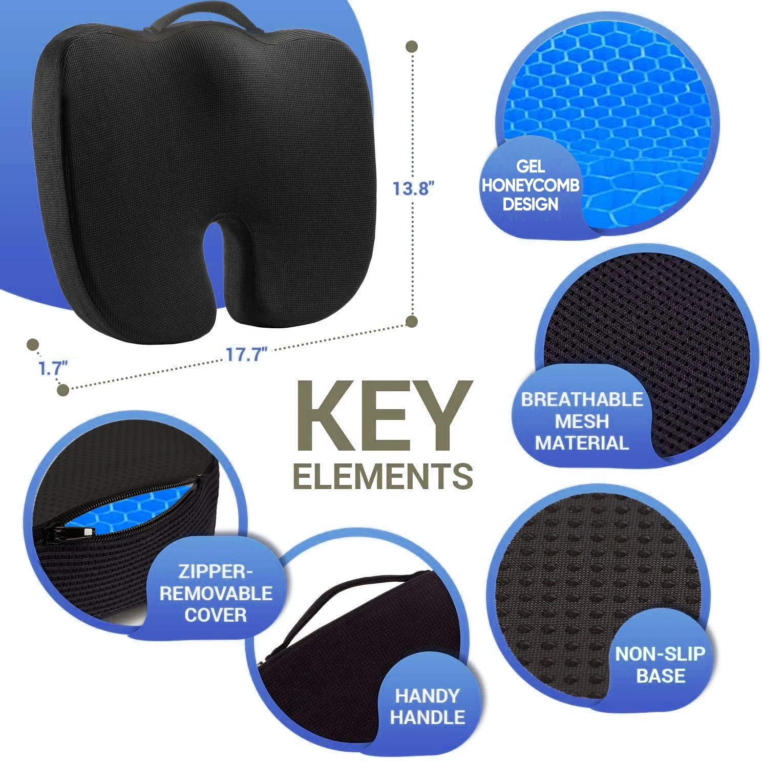 Kingworth Office Chair Cooling Cushion Silicone Car Tpe Sit Wheelchair 3d Ice Pad Gel Seat Cushion