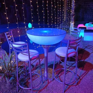 Modern White PE Plastic LED Lighted High Bar Table Foldable for Home Bar KTV Hotel or Wine Cellar-Cocktail Bar Table