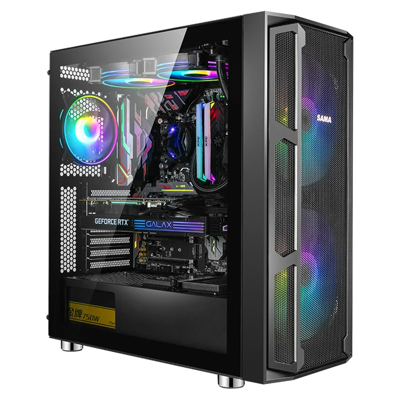SAMA W03 Most Popular Gaming Casing Desktop EATX Game Case with 20cm ATX Full Tower Tempered Glass on Left ARGB Fan on the Front