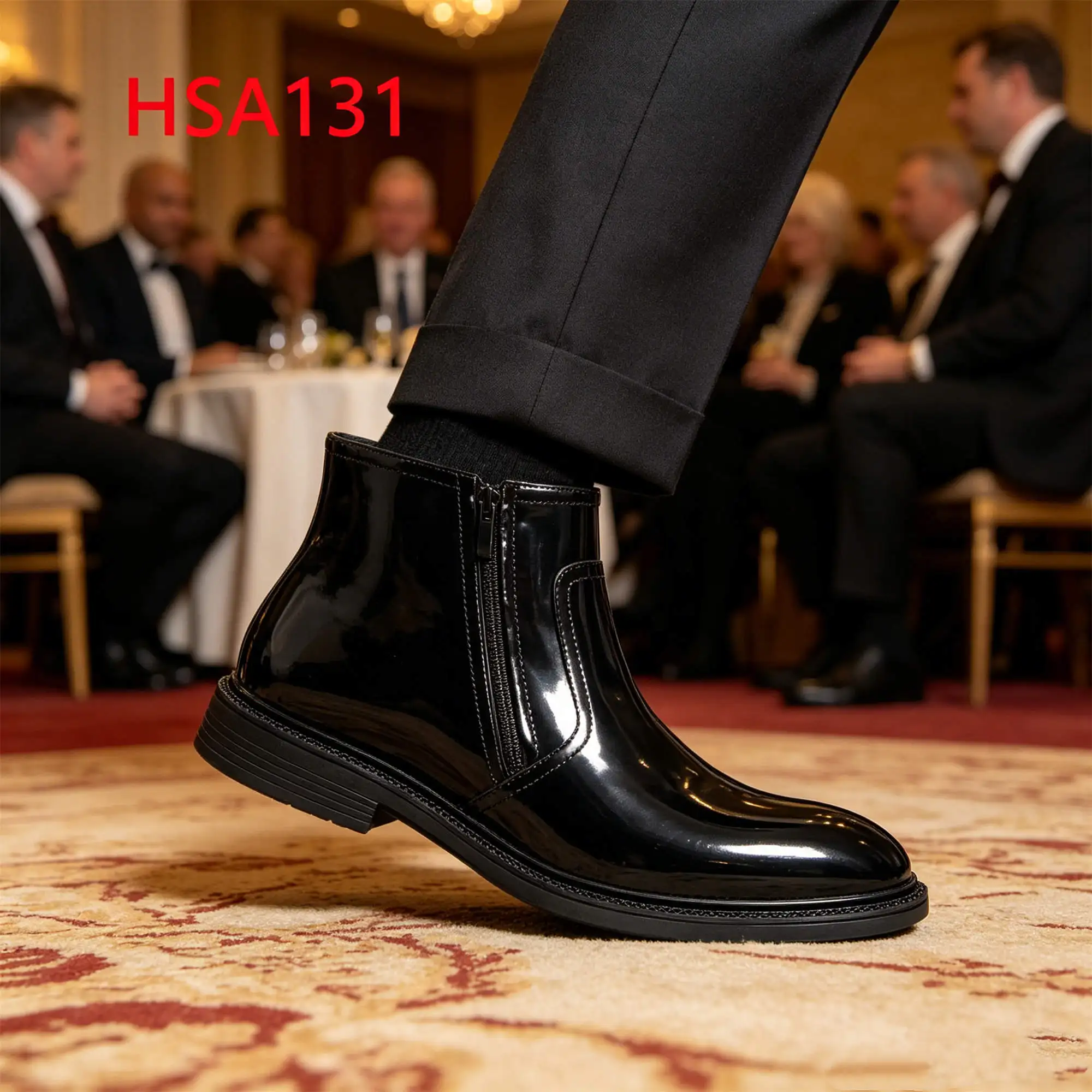 ZYF, Scarpe da uomo eleganti per occasioni semi-formali, altezza media, con zip su entrambi i lati, in pelle lucida, facilmente pulibili, nere/bianche, scarpe da ufficio HSA131
