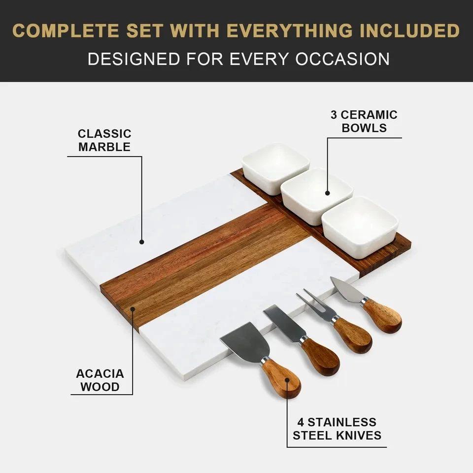 Acacia Wood And Marble Charcuterie Cheese Board Cutting Serving Board ...