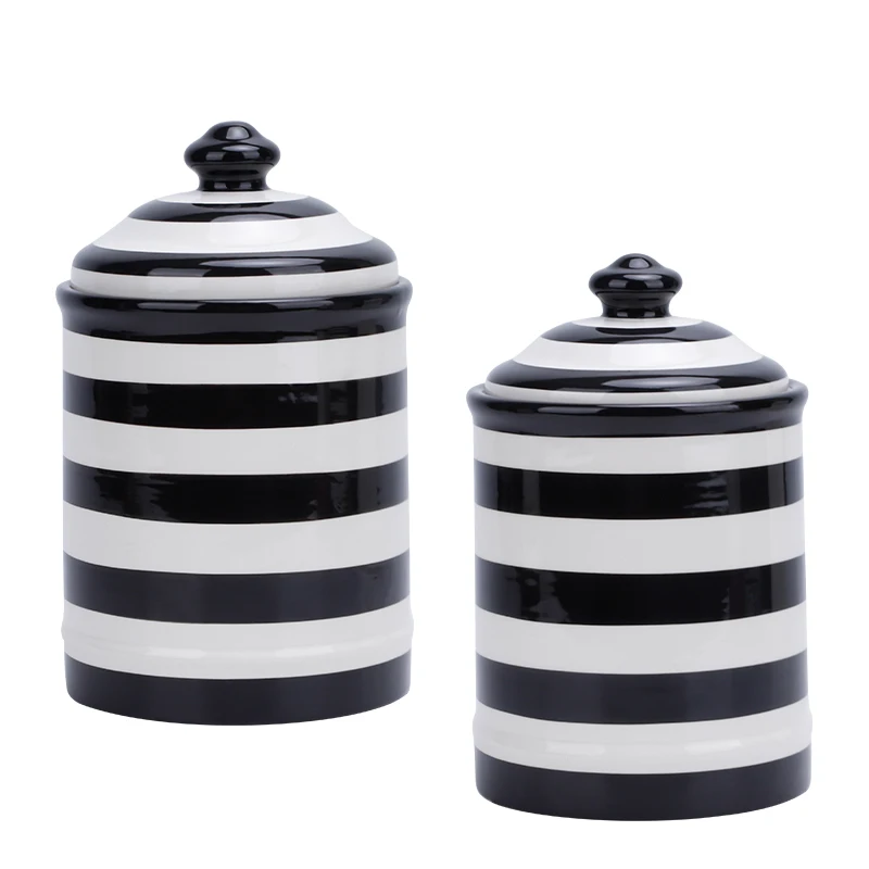 Udeco New Custom Large Capacity Food Storage Jars Striped Storage Tanks Ceramic Sealed Jar for Home Kitchen