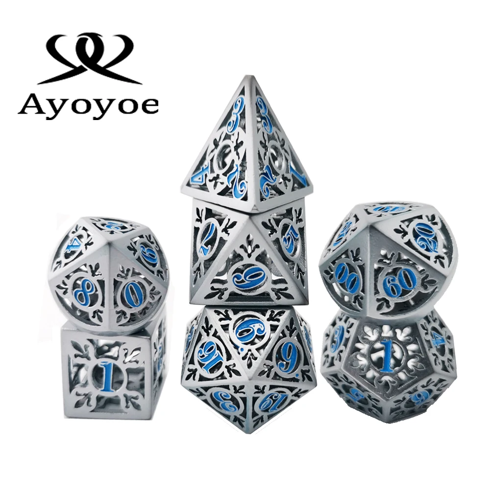 Custom Hollowed-out Polyhedral D4 D6 D8 D10 D20 DND Metal Dice Set For Dungeons And Dragon Pathfinder Dice Set