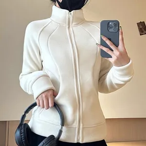 New Women's Sexy and Fashionable Solid Color Stand up Collar with Thick Velvet and Slim Fit Yoga Top
